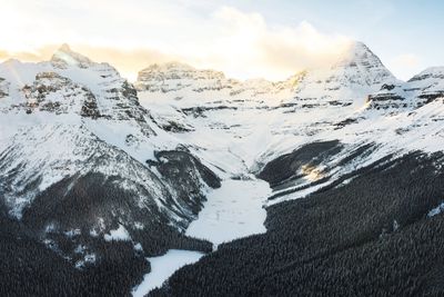 Scenic view of mountains against sky during winter