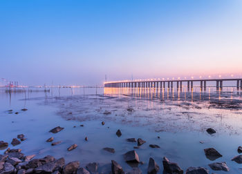 Scenic view of sea against clear sky during sunset