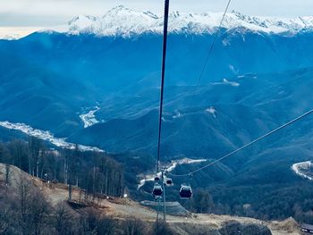 Overhead cable car in mountains