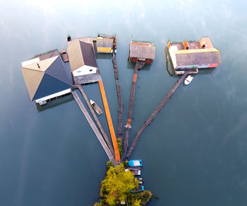 High angle view of boats in sea