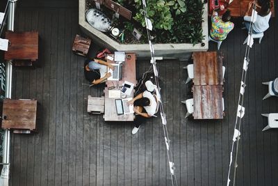 High angle view of people at cafe