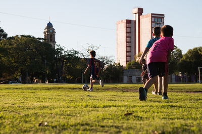 Children playing soccer