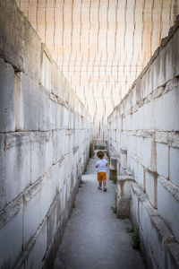 Rear view of woman on wall