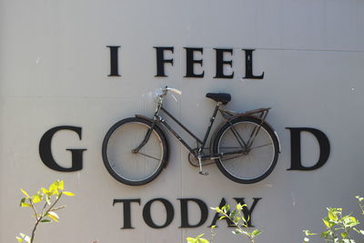 Close-up of bicycle sign