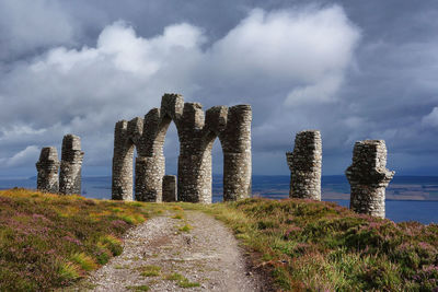 Panoramic view of narrow footpath against cloudy sky