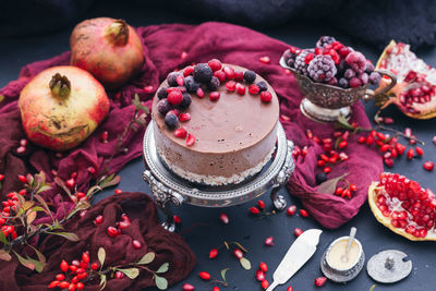 High angle view of fruits on table