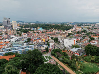 High angle view of townscape against sky