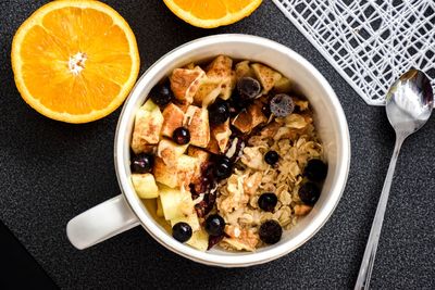 Directly above shot of breakfast served in bowl