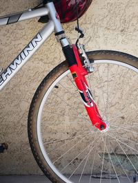 High angle view of bicycle parked on road