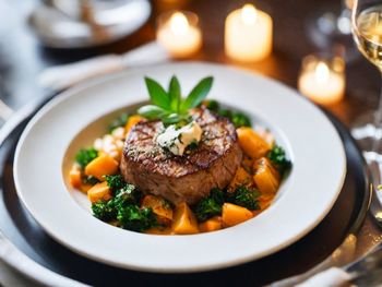 Close-up of food in plate on table