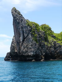 Rock formations in sea against sky