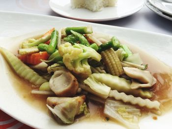 High angle view of meal served in plate