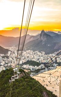 High angle view of townscape against sky during sunset