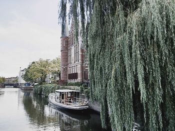 Scenic view of river in city against sky