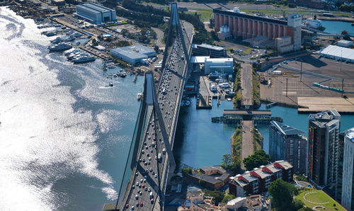 High angle view of bridge over river in city