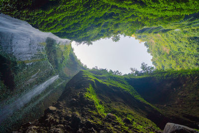 Low angle view of waterfall