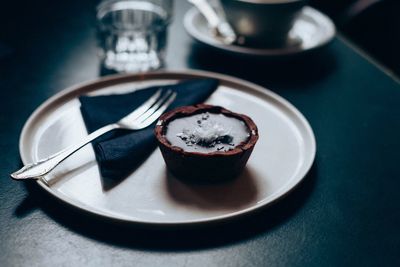 Close-up of dessert in plate on table