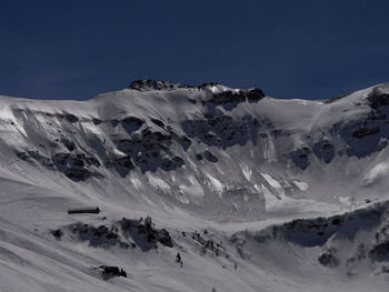 Scenic view of snow covered mountains against sky