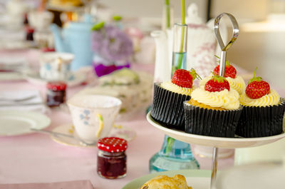 Close-up of cupcakes on table