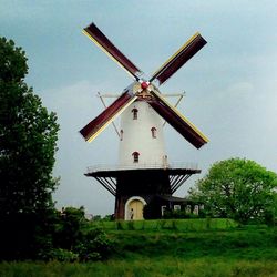 Wind turbines on field