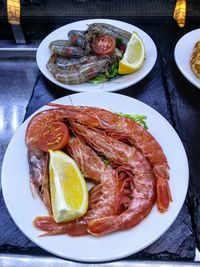 Close-up of food served on table