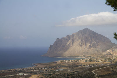 Scenic view of sea and mountains against sky