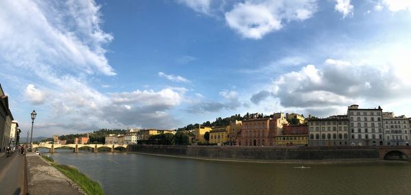 Buildings in city against cloudy sky