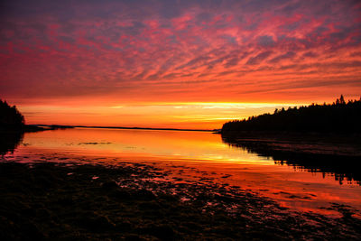 Scenic view of sea against orange sky