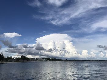 Panoramic view of sea against blue sky