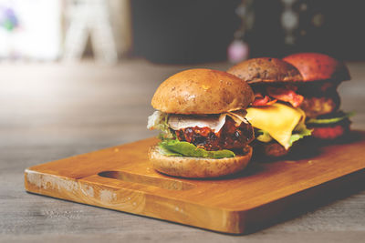 Close-up of burger on table