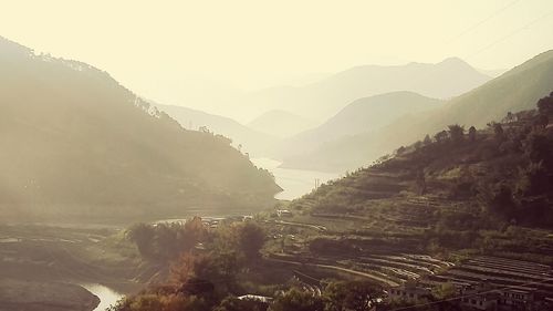 Scenic view of mountains against clear sky