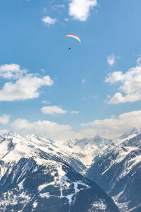 Aerial view of snowcapped mountain against sky