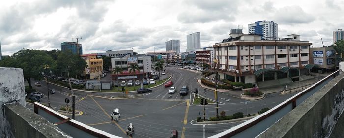 High angle view of street amidst buildings in city