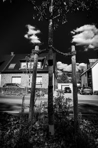 Low angle view of abandoned building against sky