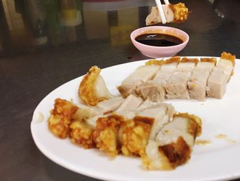 Close-up of food in plate on table