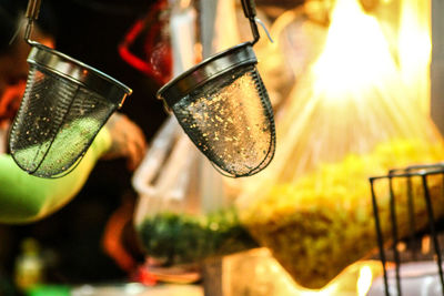 Close up of colander at a thai noodle shop