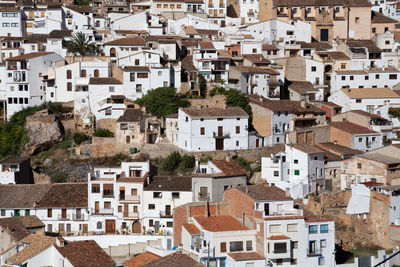 High angle view of buildings in city