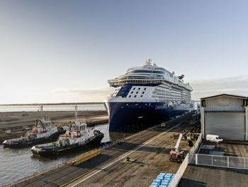 View of ship moored in sea