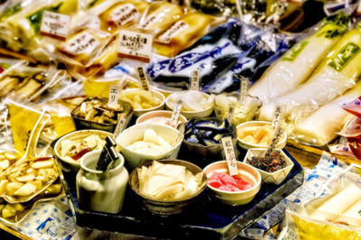 High angle view of food for sale at market stall