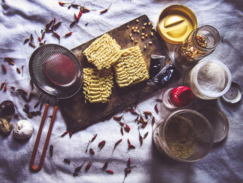 High angle view of ice cream on table