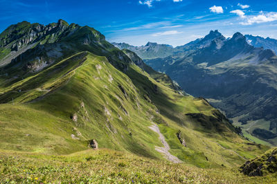 The wandertrail horizontweg from alpen tower to engstlenalp, along gental, switzerland