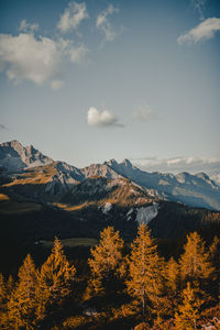 Scenic view of snowcapped mountains against sky