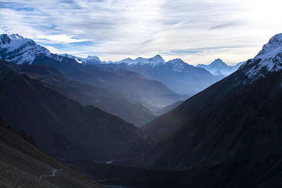 Scenic view of snowcapped mountains against sky