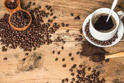 High angle view of coffee cup on table