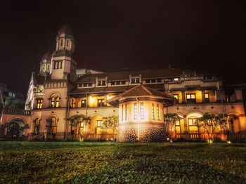 Illuminated building at night