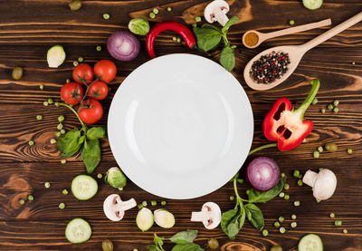 High angle view of fruits on table