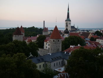 High angle view of buildings in town