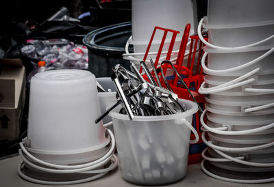 Close-up of empty seats in container