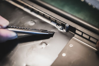 High angle view of person using smart phone