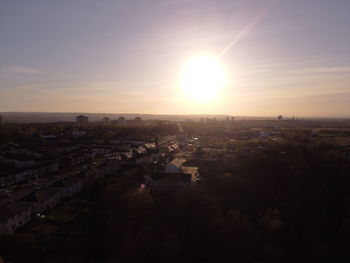 High angle view of townscape against sky during sunset